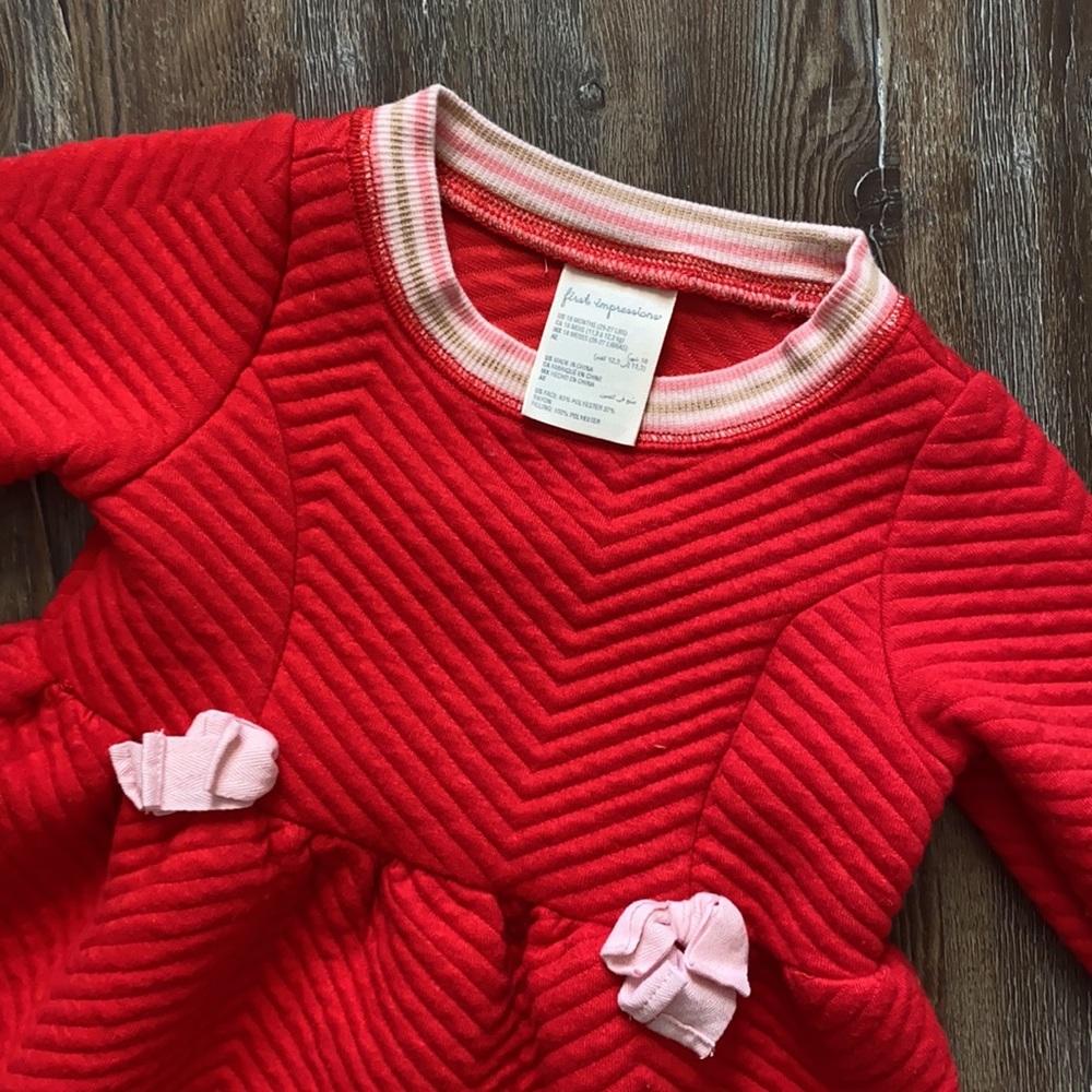 First Impressions Red Chevron Textured Long Sleeve Dress - Picture 2 of 3